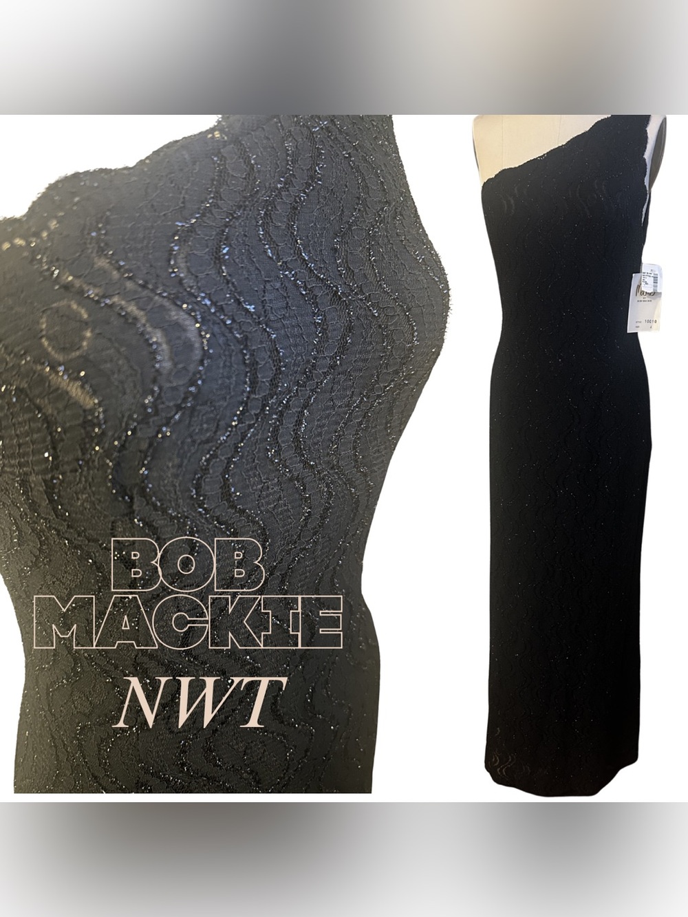 SOLD Vintage Bob Mackie NWT Black One-Shoulder sparkle Dress Prom